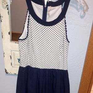 Blue and white polka- dot dress
